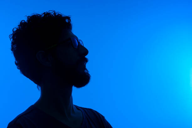 Black and white silhouette portrait of man, minimalism.