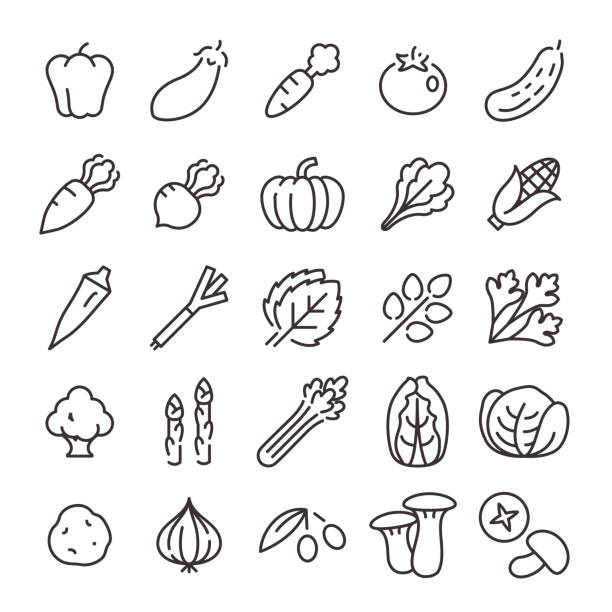25 Icon Set No.05 Vegetable icon set crimini mushroom stock illustrations