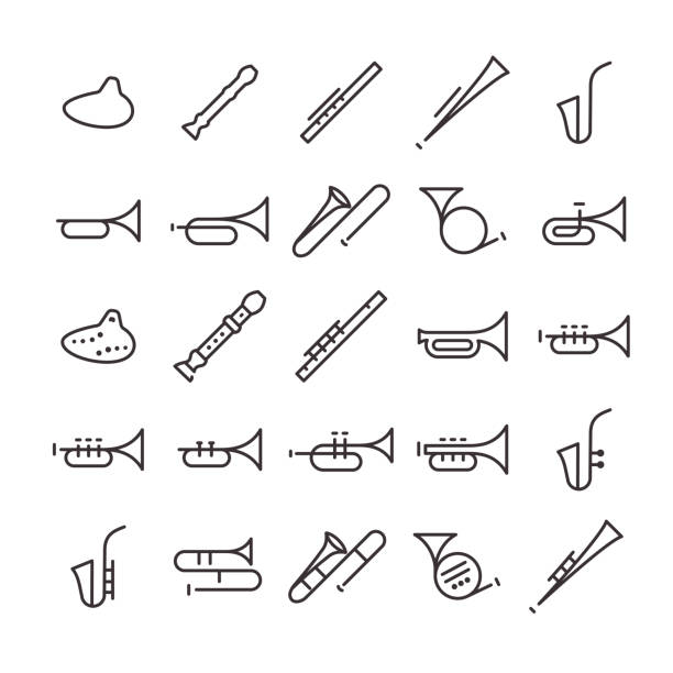 ilustrações de stock, clip art, desenhos animados e ícones de 25 icon set no.22 - trumpet musical instrument wind instrument flugelhorn