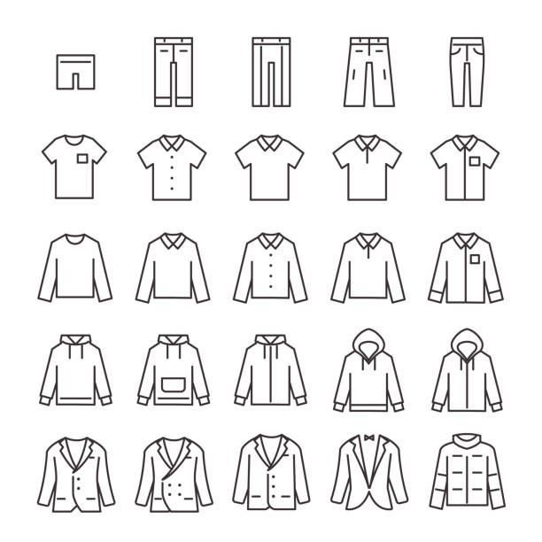 illustrations, cliparts, dessins animés et icônes de ensemble d’icônes vêtements 25 - short sleeved illustrations