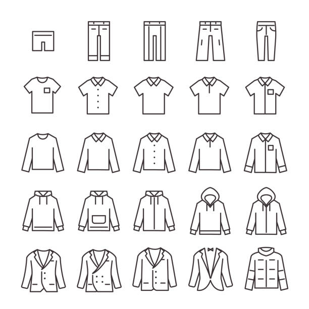 Clothing 25 Icon Set Jacket and underwear icon set mens fashion stock illustrations