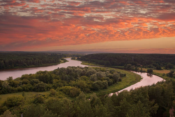 Picturesque curve of Nemunas River near Merkine as seen from Merkine observation deck, Lithuania