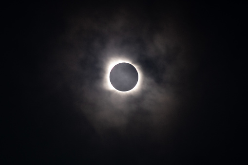 Totality phase during 2020 solar eclipse of Chile in La Araucania region, southern Chile