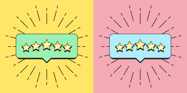 istock Five stars banner. Bubble message with 5 Stars reputation, quality service review, satisfaction rating 1299802257