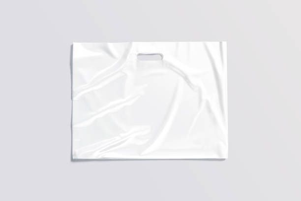 istock Blank white die-cut plastic bag handle hole mockup, gray background 1299802390
