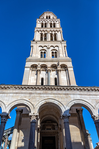 View of St. Domnius Tower in Split, Croatia with a beautiful blue sky