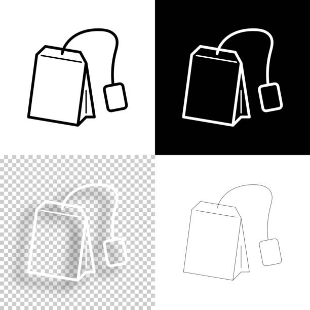 ilustrações, clipart, desenhos animados e ícones de saco de chá. ícone para design. fundos em branco, branco e preto - ícone de linha - teabag label blank isolated