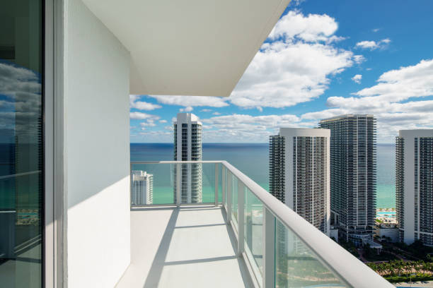 istock Luxury condo balcony with coastal ocean water view 1299806907