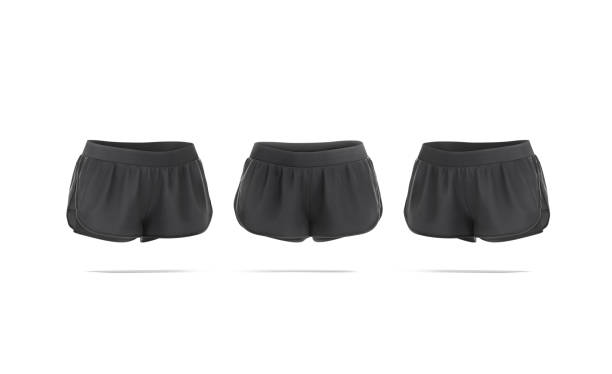 istock Blank black women shorts mockup, front and side view 1299807928