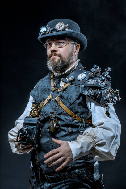 Steampunk male military character in a studio shot
