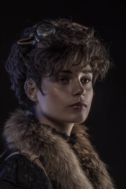 Headshot of a Steampunk female in a studio shot