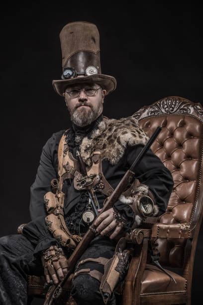 istock Steampunk male military character in a studio shot 1299809191