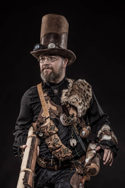 istock Steampunk male military character in a studio shot 1299809231
