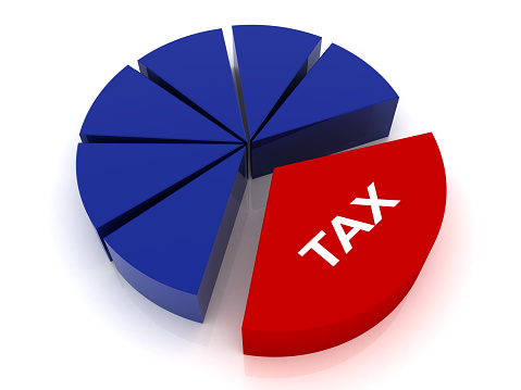 Tax form payment pie chart concept