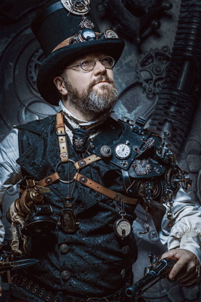 istock Steampunk male military character in a studio shot 1299809300