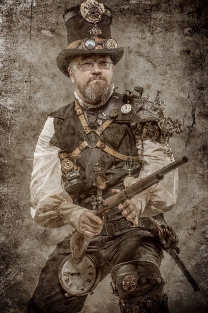 istock Steampunk male military character in a studio shot 1299809301