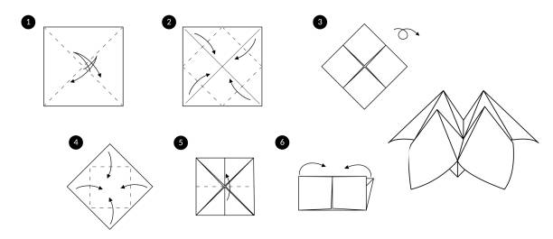 tutorial, wie origami wahrsager zu machen - origami stock-grafiken, -clipart, -cartoons und -symbole