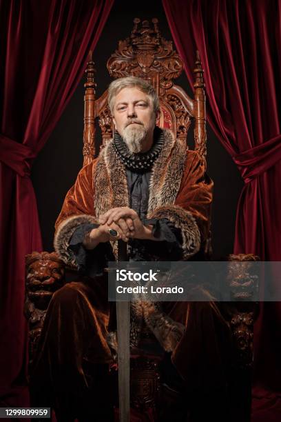 Historical King In Studio Shoot Stock Photo - Download Image Now - King - Royal Person, Throne, Men