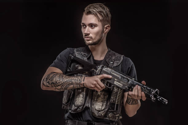 istock Modern urban warfare military Soldier in studio shoot 1299811522