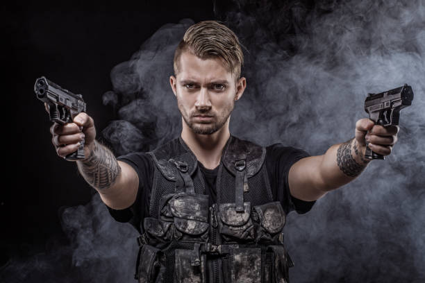 Modern urban warfare military Soldier in studio shoot
