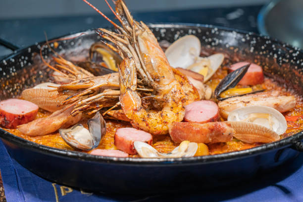 istock Delicious roated shrimps with lettuce and lemon 1299812462
