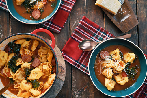 Tuscan Tortellini Soup with Spinach, Sausage and Parmesan