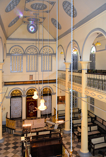 Yangon / Rangoon, Myanmar / Burma: Musmeah Yeshua Synagogue, 'Salvation' Synagogue - view from the upper floor - Built in 1894 for a congregation of Baghdadi Jews and Cochin Jews from India who arrived during the colonial era - 26th Street.