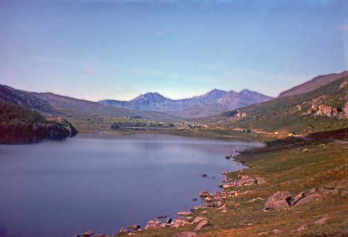 Lyn Pedarn in the Snowdonia national park Wales with mount Snowdon in the background
