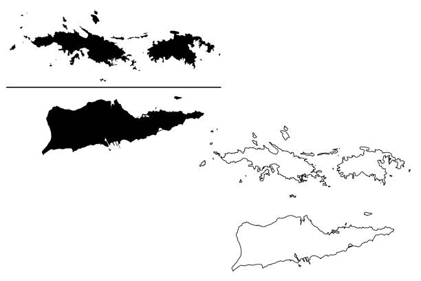 illustrazioni stock, clip art, cartoni animati e icone di tendenza di illustrazione vettoriale mappa isole vergini degli stati uniti d'america (stati uniti d'america, stati uniti), schizzo scarabocchio isole vergini americane (saint thomas, saint john, saint croix) mappa - us virgin islands