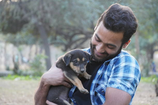 istock young boy with a cute puppy in park 1299818830
