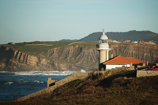 Suances Lighthouse in Cantabria, Spain, on a sunny day
