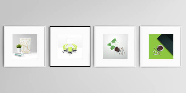istock Realistic vector set of square picture frames isolated on gray background. Home office concept, study or freelance, working from home. 1299824819