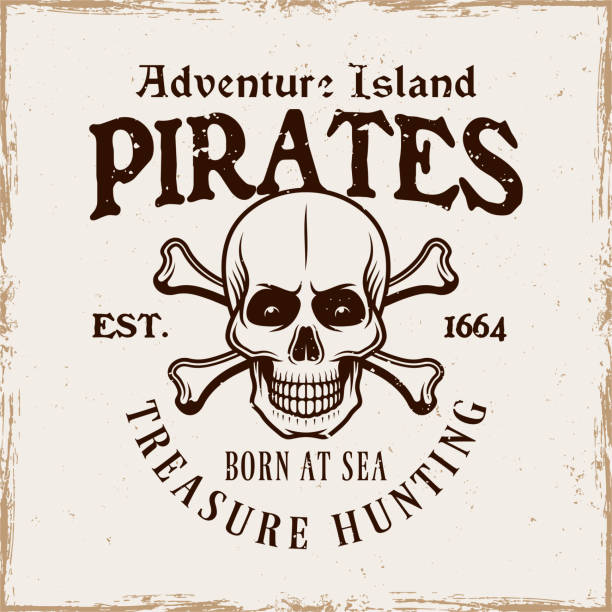 istock Pirate skull and crossed bones vector emblem in vintage style isolated on on background with removable grunge textures 1299825135