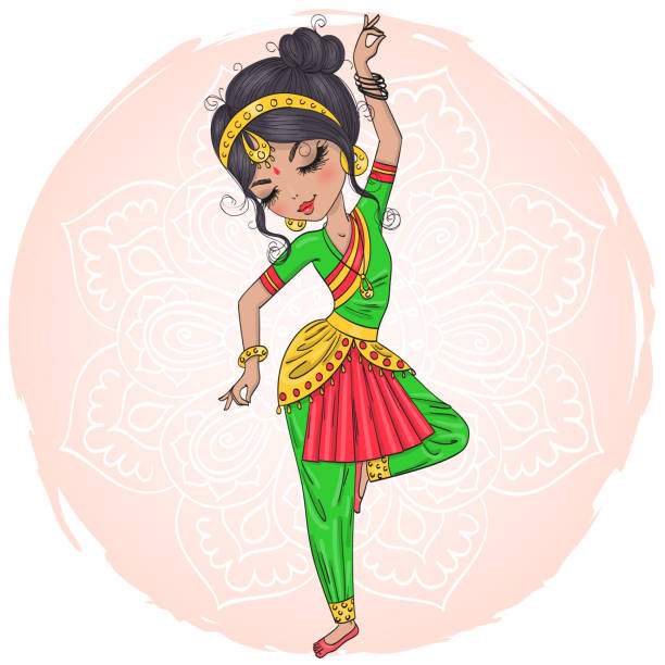 Hand Drawn Beautiful Cute Girl Dancing Indian Classical Dance Stock  Illustration - Download Image Now - iStock