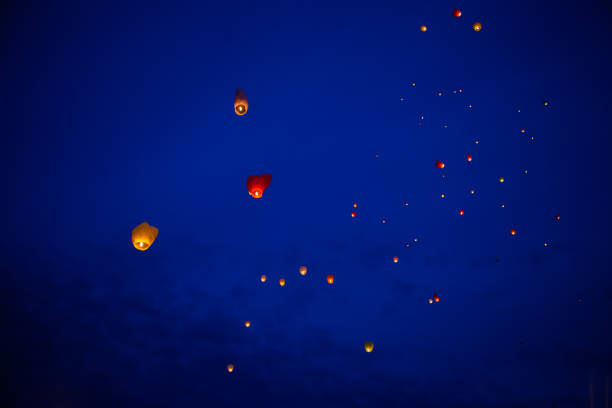 istock The Chinese lantern flies up highly in the sky. 1299827690