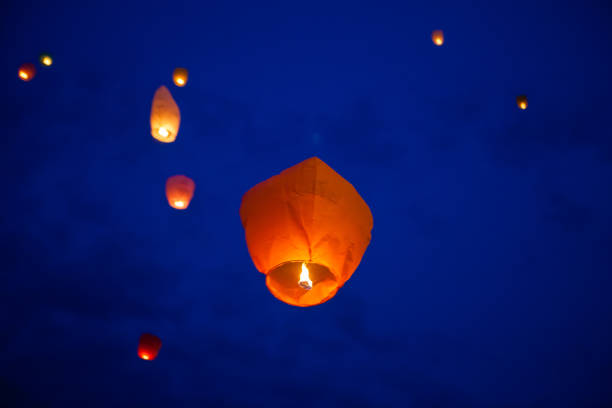 istock The Chinese lantern flies up highly in the sky. 1299827836