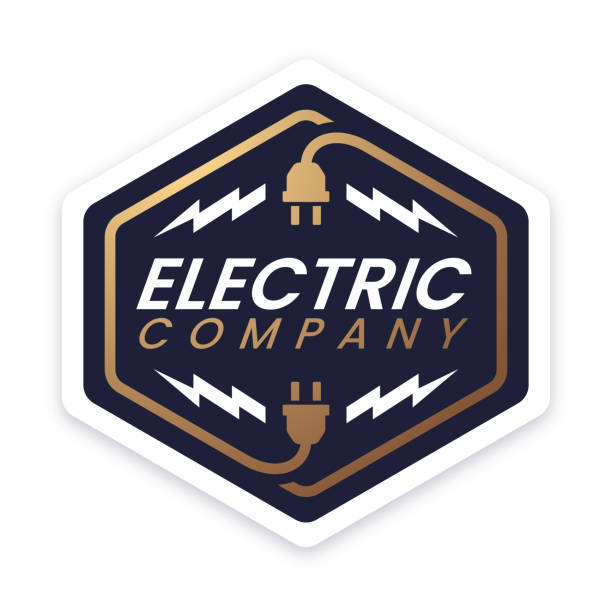Electric Company Design Badge Electric company design badge. network connection plug illustrations stock illustrations