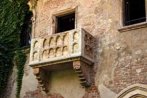 Verona, Italy - August 12, 2017: Juliet's Balcony (Romeo and Juliet, William Shakespeare), Verona, Italy
