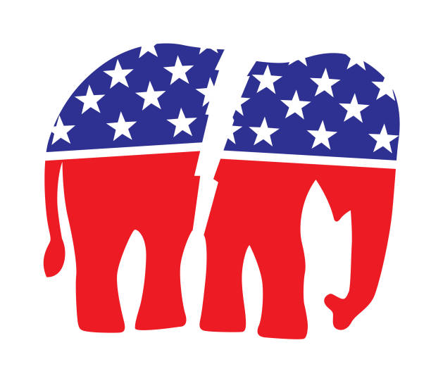 Broken Red White And Blue Elephant Vector illustration of a broken political red white and blue elephant. political division stock illustrations