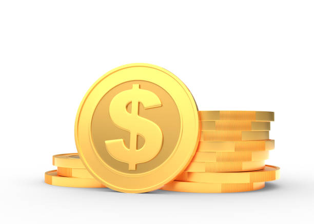 istock Gold coins with dollar sign isolated on a white background 1299829782