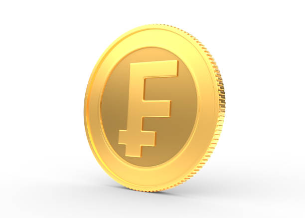 istock Gold coin with franc sign isolated on a white background 1299829828