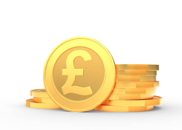 Gold coins with pound sign isolated on a white background