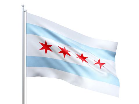 Chicago city realistic flag with high resolution fabric texture