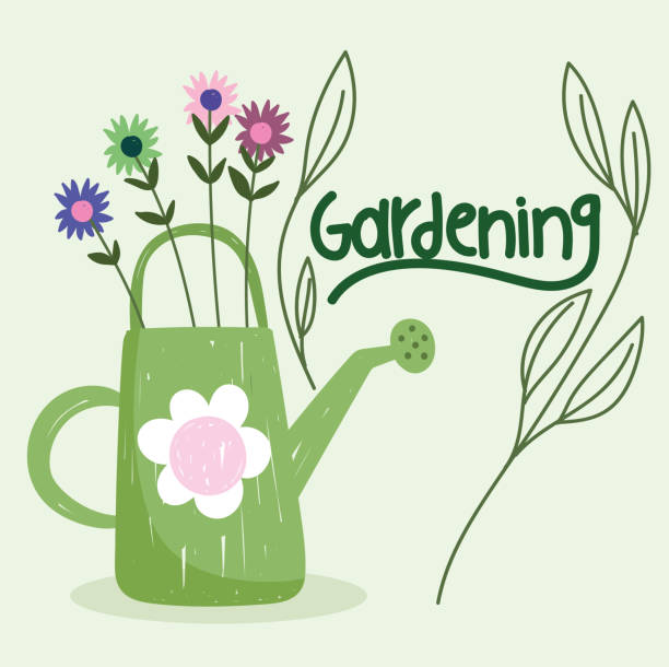 istock gardening watering can and flowers hand drawn color 1299836011