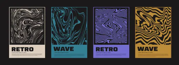 Vector illustration of Collection of swiss design posters. Meta modern graphic elements. Abstract modern covers. Futuristic liquid artwork.