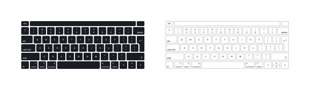 ilustrações de stock, clip art, desenhos animados e ícones de keyboard of computer, laptop. modern key buttons for pc. black, white keyboard isolated on white background. icon of control, enter, qwerty, alphabet, numbers, shift, escape. realistic mockup. vector - keypad