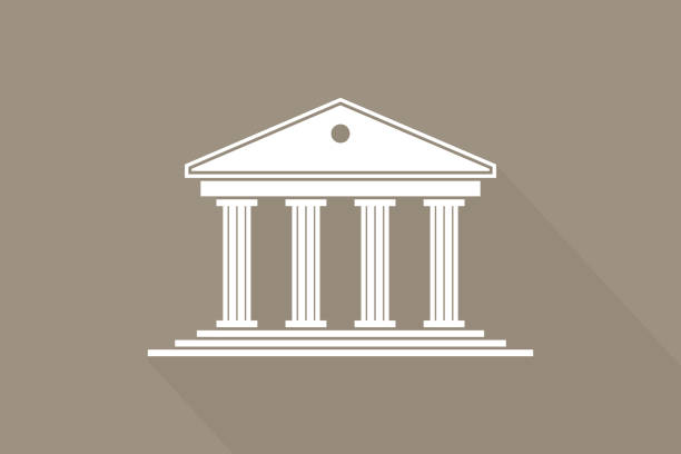 ilustrações de stock, clip art, desenhos animados e ícones de greek temple. icon of roman parthenon. ancient building with columns. greece architecture with pillar and acropolis. white  of rome law, bank and pantheon. antique symbol. vector - corinthian