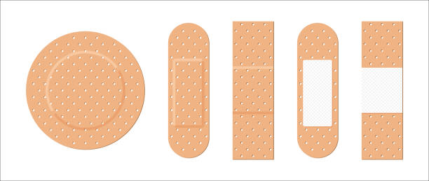 illustrations, cliparts, dessins animés et icônes de plâtre médical. bandage adhésif pour l’aide de la plaie. icônes de bandaids respirants. bandes d’isolement sur le fond blanc. bandes de plâtre de médecine pour les premiers soins, douleur, pharmacie, accident, chirurgie. vecteur - gauze bandage textured white