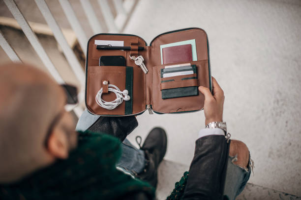 Modern man opened his male purse