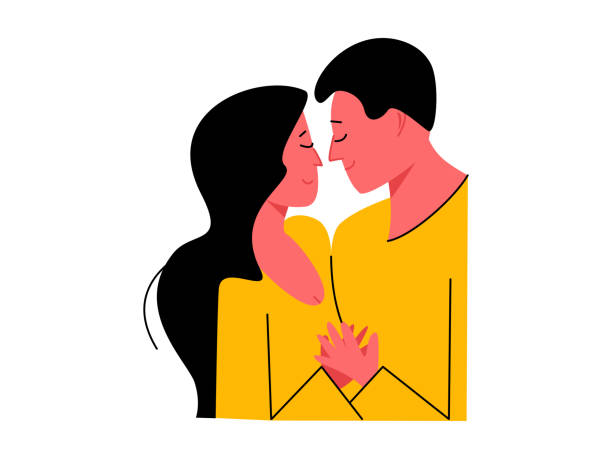 ilustraciones, imágenes clip art, dibujos animados e iconos de stock de personajes de dibujos animados planos aislados sobre fondo blanco - love romance cartoon heterosexual couple
